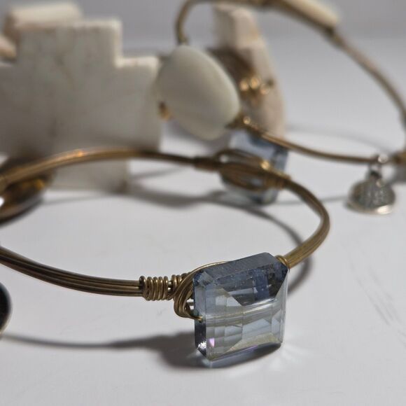 4 Bourbon & Bowties Wire Bangle Bracelets Tigers Eye Aurora Borealis Marbled - Picture 8 of 11